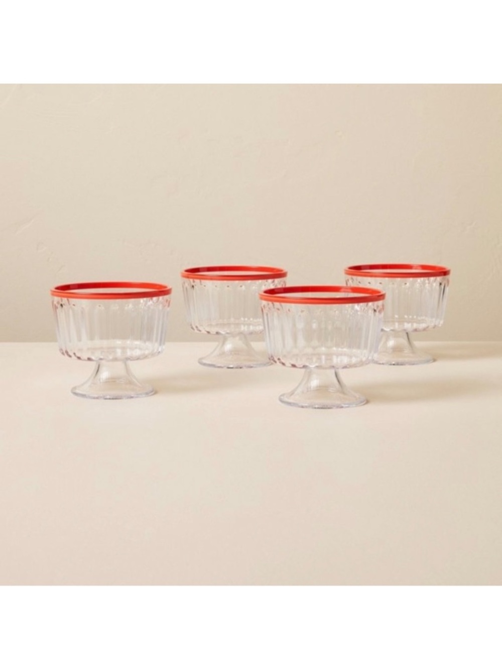Hearth & Hand Magnolia 4pk 10oz Ribbed Plastic Parfait Cups Clear Poppy NEW